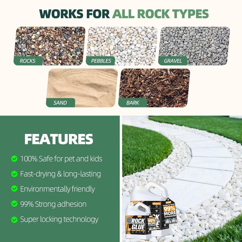 Shabebe Rock Glue, Mulch Glue 1Gallon- Fast-Drying Adhesive for Landscaping Rocks, Small Pebbles, Pea Gravel Stabilizer & Mulch Binder | Weather-Resistant Outdoor Stabilizer for Driveways, Gardens, Walkways - Image 5